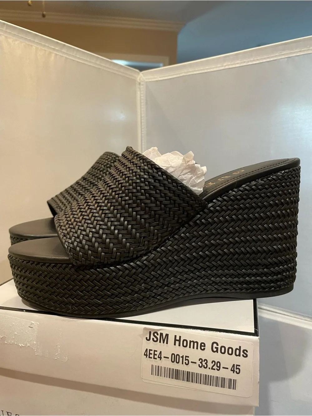 NIB Guess Sz 9.5 Women's Black Yenisa Slide Platform Wedge Sandals Shoes Ret $99